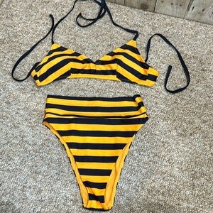 Aerie Black and Yellow Striped Bikini